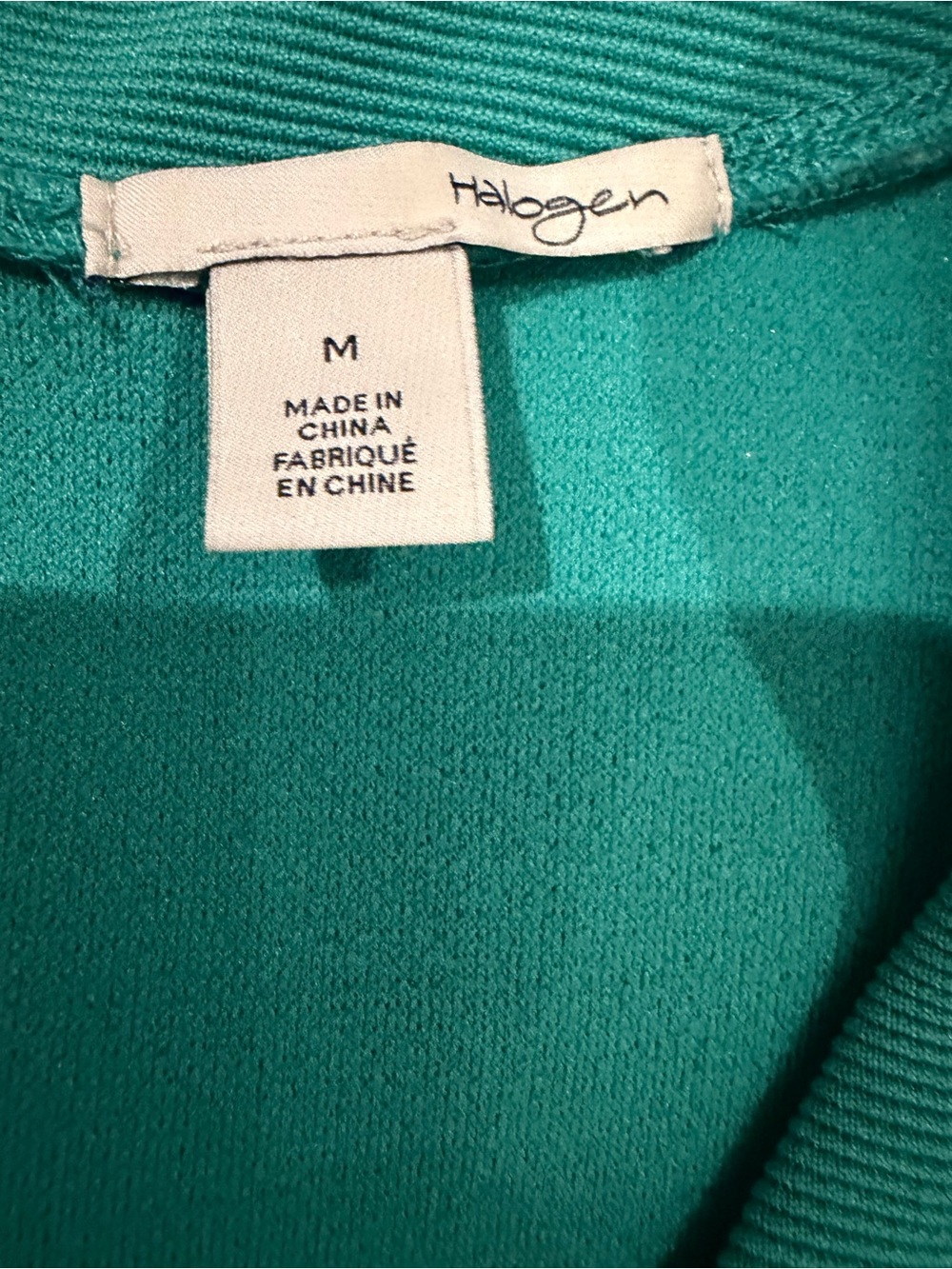 Halogen Jade Green Peplum Top | Textured Short Sleeve V-Neck Blouse | Size M - Picture 7 of 8